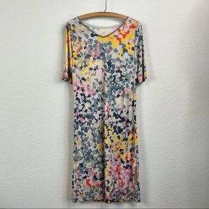 Leonard Paris Floral Stamped Logomania V Neck Dress
